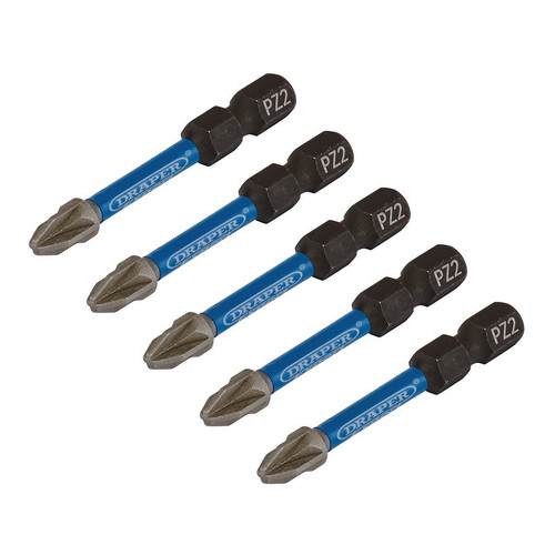 Draper Expert 05647 PZ-Type Impact Screwdriver Bits, No.2 x 50mm, 1/4" Hex (Pack of 5)