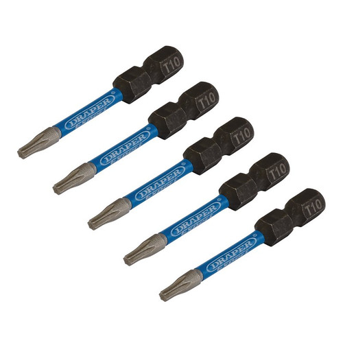 Draper Expert 05649 TX-STAR® Impact Screwdriver Bits, T10 x 50mm, 1/4" Hex (Pack of 5)