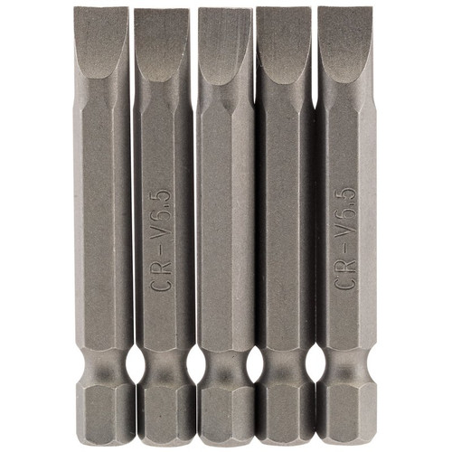 Draper 64276 Plain Slot Insert Bit, 6.5mm, 1/4" Hex, 50mm Long (Pack of 5)