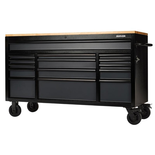 Bunker 27225 15 Drawer Workbench Roller Tool Cabinet, 61", Grey