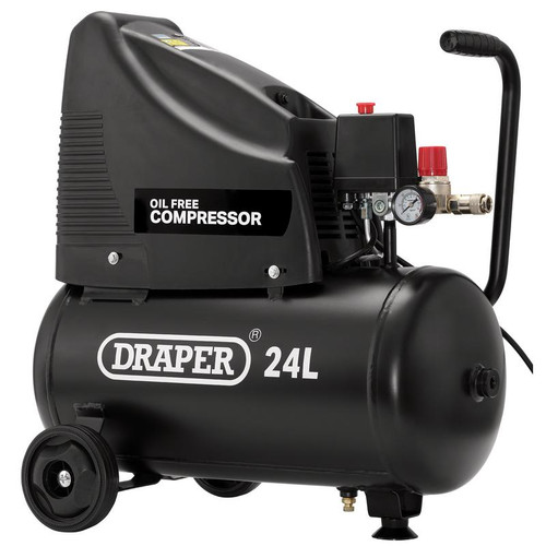 Draper 90126 230V 24L Oil-Free Compressor, 1.1kW/1.5hp and Air Tool Kit