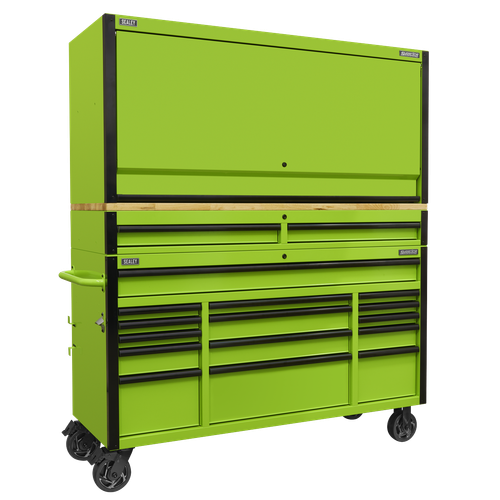 Superline Pro AP6115BECOMBO1 Black Edition Mobile Trolley with Wooden Worktop, Hutch & 2 Drawer Riser 15 Drawer 1549mm
