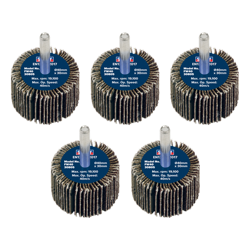 Sealey FW4030805 40 x 30mm Abrasive Flap Wheel with 6mm Shaft 80Grit - Pack of 5
