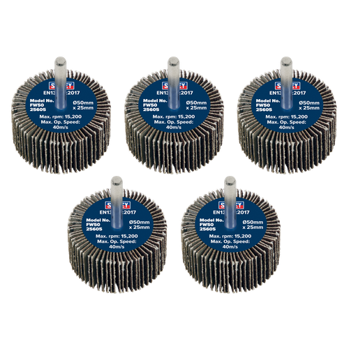 Sealey FW5025605 50 x 25mm Abrasive Flap Wheel with 6mm Shaft 60Grit - Pack of 5