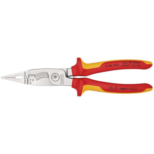 KNIPEX 31460 13 86 200 Pliers for Electrical Installation Insulated with Multi-Component Grips, VDE-Tested Chrome-Plated, 200mm