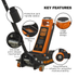 Sealey 3040AO Premier Low Profile Trolley Jack with Rocket Lift 3 Tonne - Orange