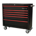Sealey AP41206BR Premier Retro Style Wide Rollcab 6 Drawer - Black with Red Anodised Drawer Pulls