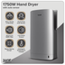 Baridi DH150 Hand Dryer with HEPA Filter & Auto-Sensor 1750W/230V - Silver