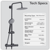 Baridi DH315 Thermostatic Shower Mixer Set, 20cm Round Head, Adjustable Rail - Black