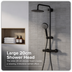 Baridi DH315 Thermostatic Shower Mixer Set, 20cm Round Head, Adjustable Rail - Black