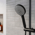 Baridi DH315 Thermostatic Shower Mixer Set, 20cm Round Head, Adjustable Rail - Black