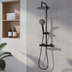 Baridi DH315 Thermostatic Shower Mixer Set, 20cm Round Head, Adjustable Rail - Black