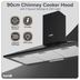 Baridi DH59 Cooker Hood, Chimney Style with Carbon Filters 90cm - Black