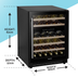 Baridi DH79 46 Bottle Dual Zone Undercounter/Freestanding Fridge with Digital Touch Screen Controls, Wooden Shelves & LED Light - Black