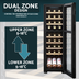 Baridi DH90 27 Bottle Dual Zone Wine Fridge with Digital Touch Screen Controls, Beech Wood Shelves & LED Light - Black