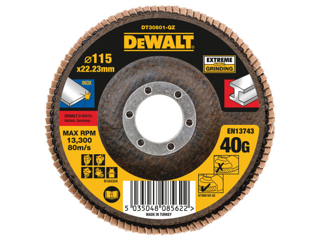 DeWalt DT30601-QZ Extreme Flap Disc 115 x 22.2mm 40G