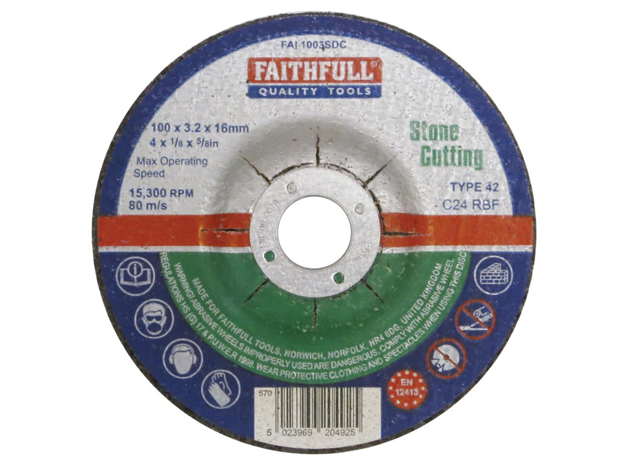 Faithfull FAI1003SDC Depressed Centre Stone Cut Off Disc 100 x 3.2 x 16mm - FAI1003SDC - main image