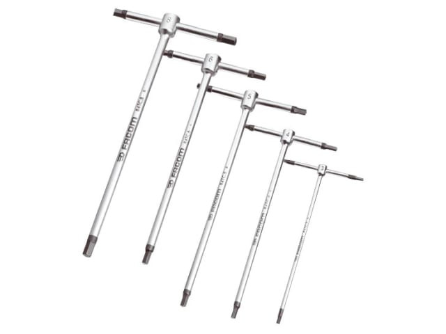Facom 84TC.JE5 T-Handle Metric Hexagon Key Set, 5 Piece