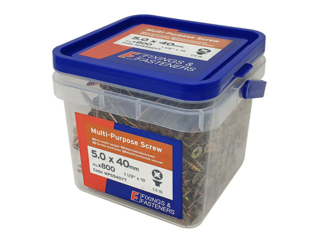 ForgeFix MPS540YT Multi-Purpose Pozi Compatible Screw CSK ST ZYP 5.0 x 40mm Tub 800