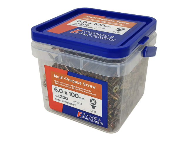 ForgeFix MPS6100YT Multi-Purpose Pozi Compatible Screw CSK ST ZYP 6.0 x 100mm Tub 200