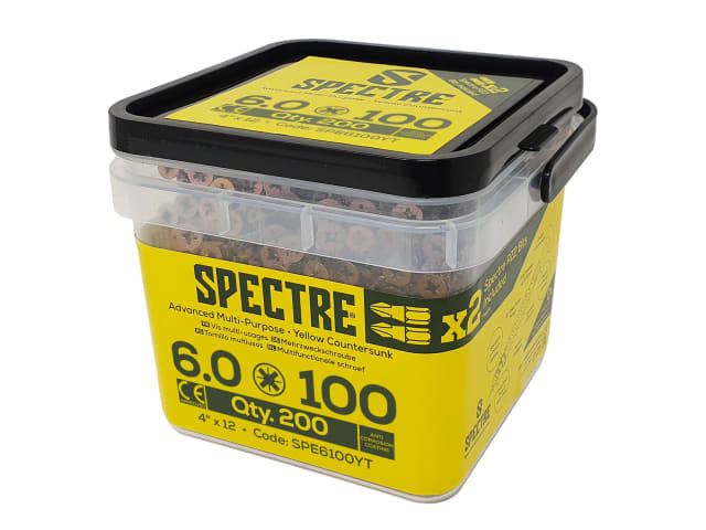ForgeFix SPE6100YT Spectre PZ Compatible Wood Screw CSK ZYP 6.0 x 100mm Tub 200
