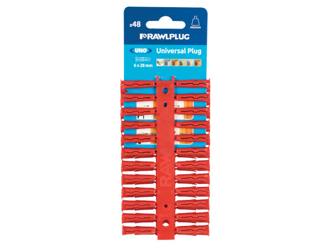 Rawlplug R-U1-RED-48-C Red UNO Plugs 6 x 28mm (Card 48)