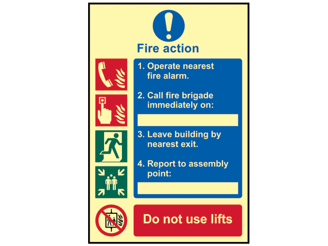 Scan 0202 Fire Action Procedure - Photoluminescent Sign 200 x 300mm