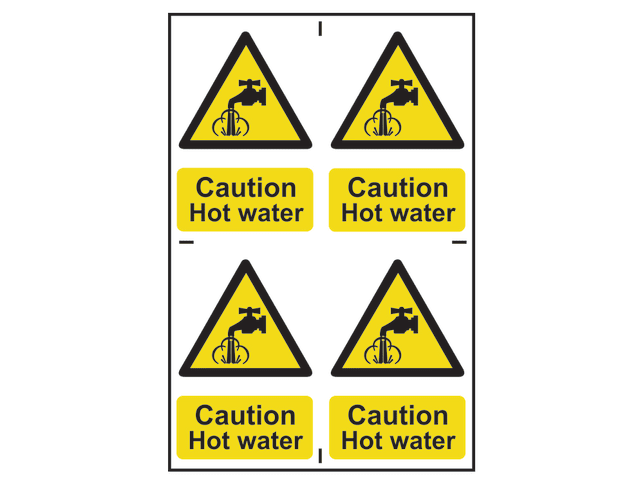 Scan 1309 Caution Hot Water - 4 PVC Signs 100 x 100mm