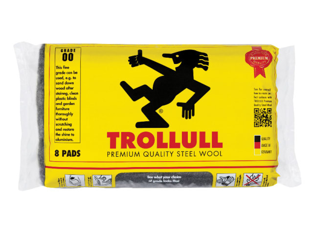 Trollull TRL771274 Extra Large Steel Wool Pads Grade 00 165g (Pack 8)