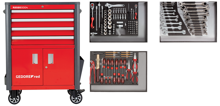 Gedore 3301689 R22041004 Tool set in workshop trolley WINGMAN red 129 pieces