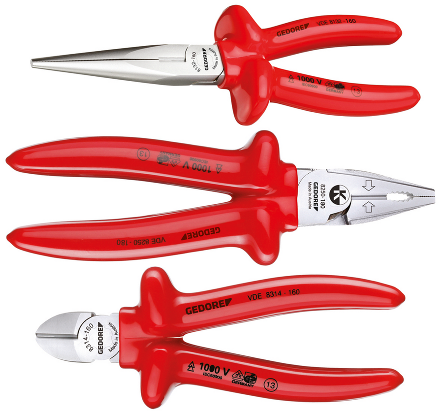 Gedore 6708120 VDE S 8003 VDE Pliers set with VDE dipped insulation 3 pieces