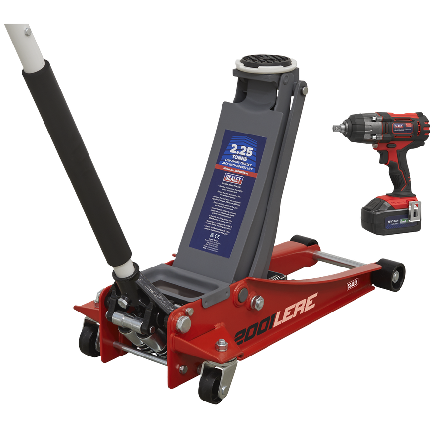 Sealey 2001LERECOMBO Trolley Jack & Cordless Impact Wrench Combo - Red