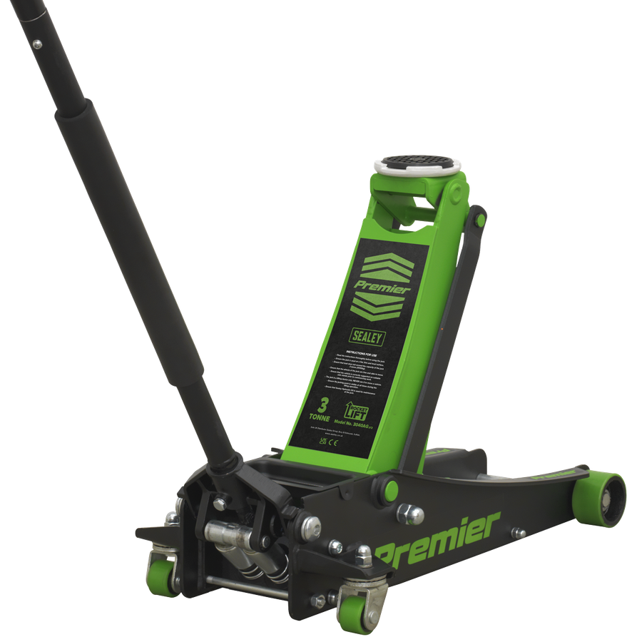 Sealey 3040AG Premier Low Profile Trolley Jack with Rocket Lift 3 Tonne - Green