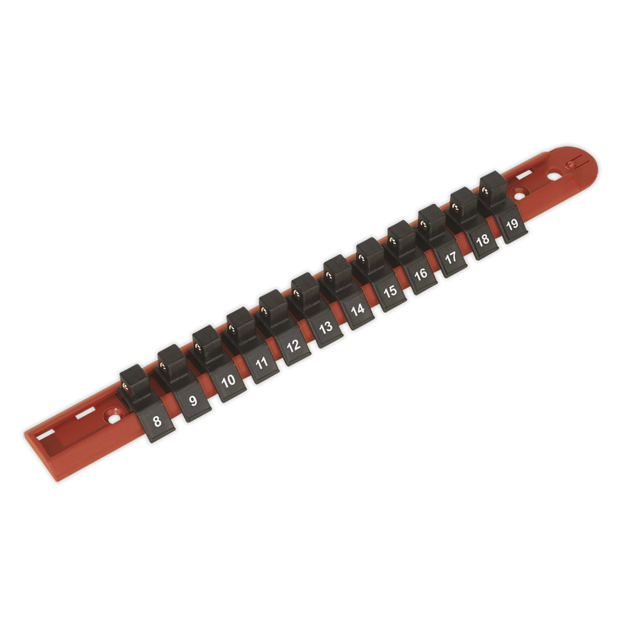 Sealey AK3812 Premier Socket Retaining Rail with 12 Clips 3/8"Sq Drive