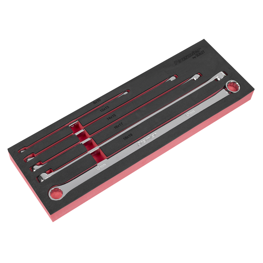 Sealey AK63110 Premier Extra-Long Double End Ring Spanner Set in EVA Foam Tray 5pc