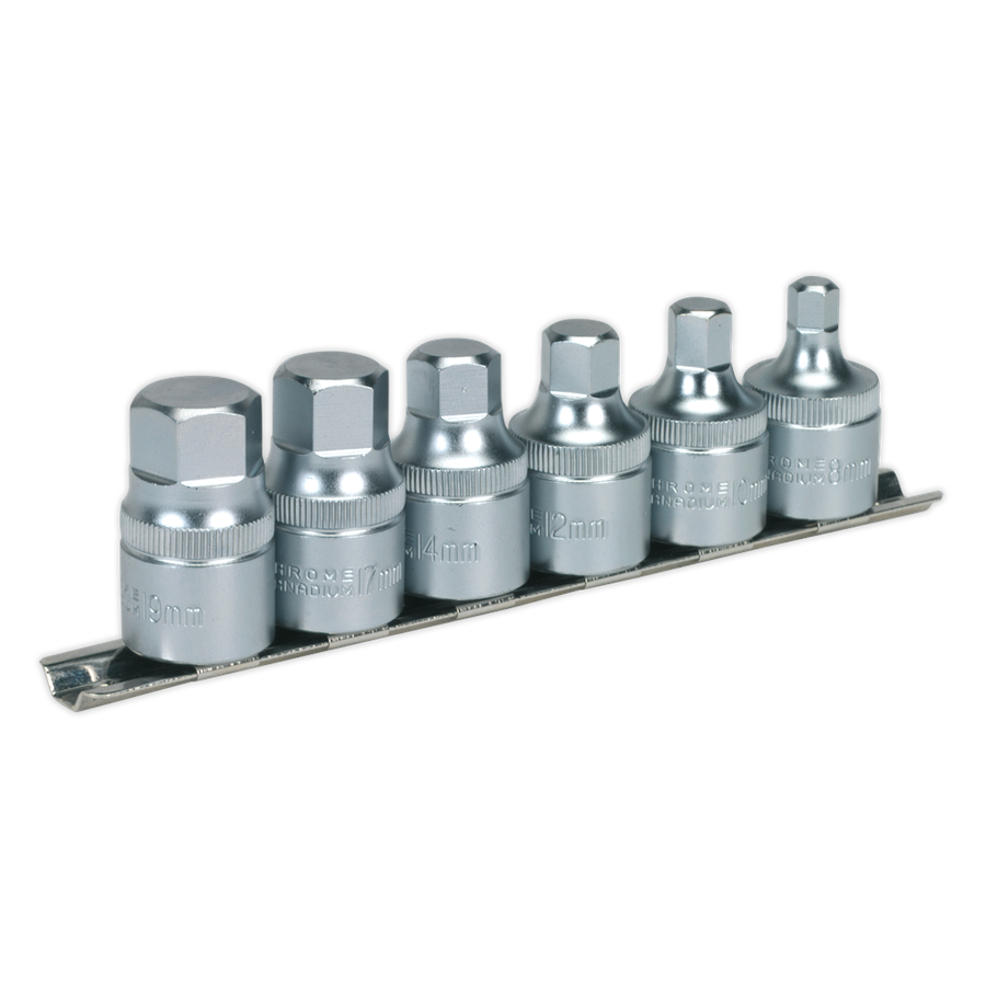 Sealey AK6561 Premier Stubby Hex Socket Bit Set with Rail 1/2"Sq Drive 6pc