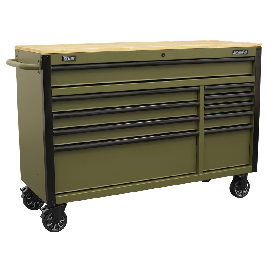 Sealey AP5210KBE Superline Pro Mobile Trolley with Wooden Worktop & Power Bar 10 Drawer 1320mm