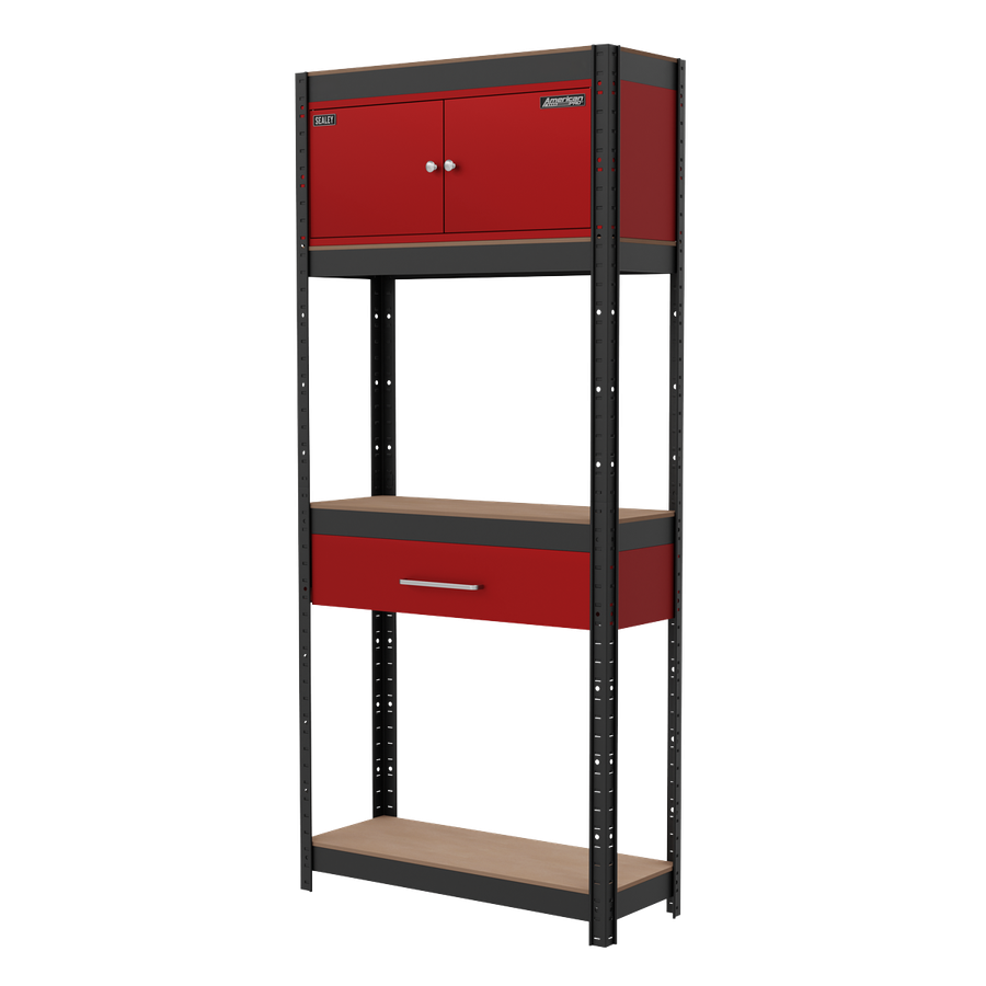 Sealey AP830R Shelving Unit 4-Tier with Cupboard & Drawer