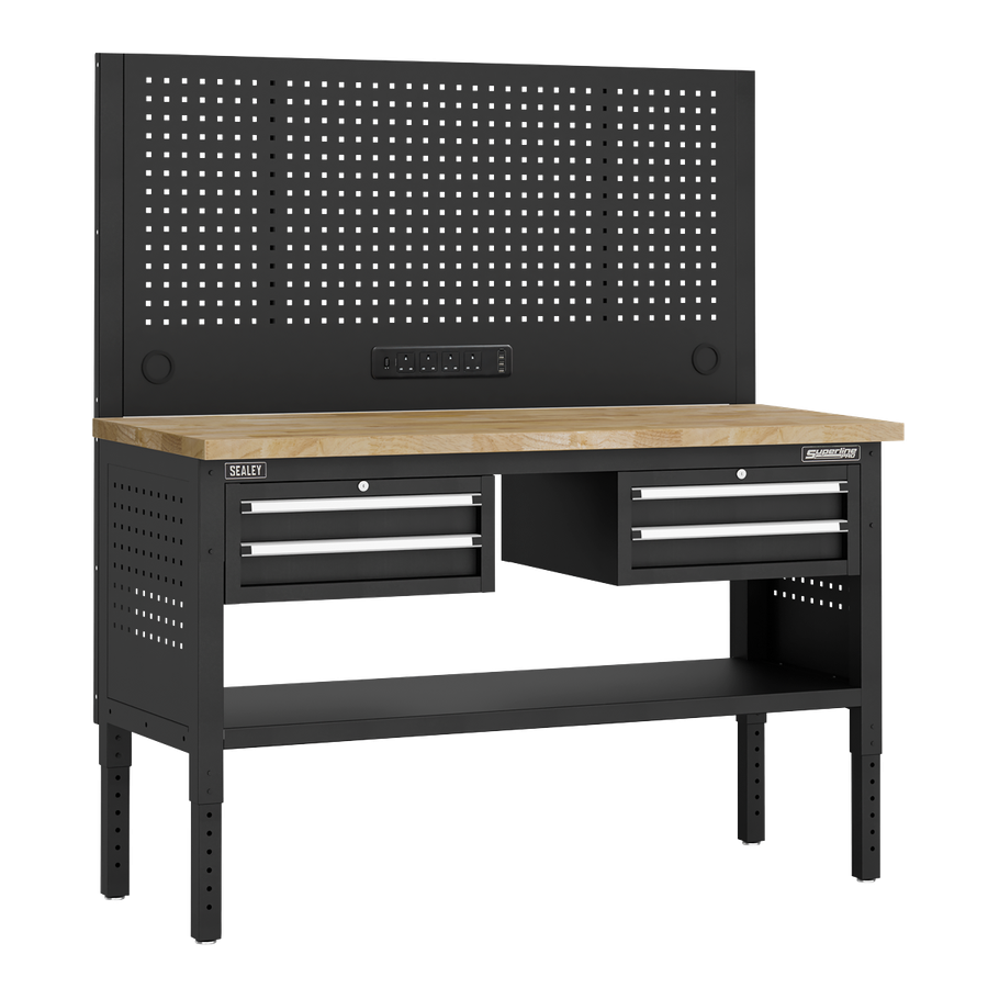Sealey APMWB60COMBO3W Superline Pro Modular Workbench with 4 Drawers Wooden Worktop 1525mm