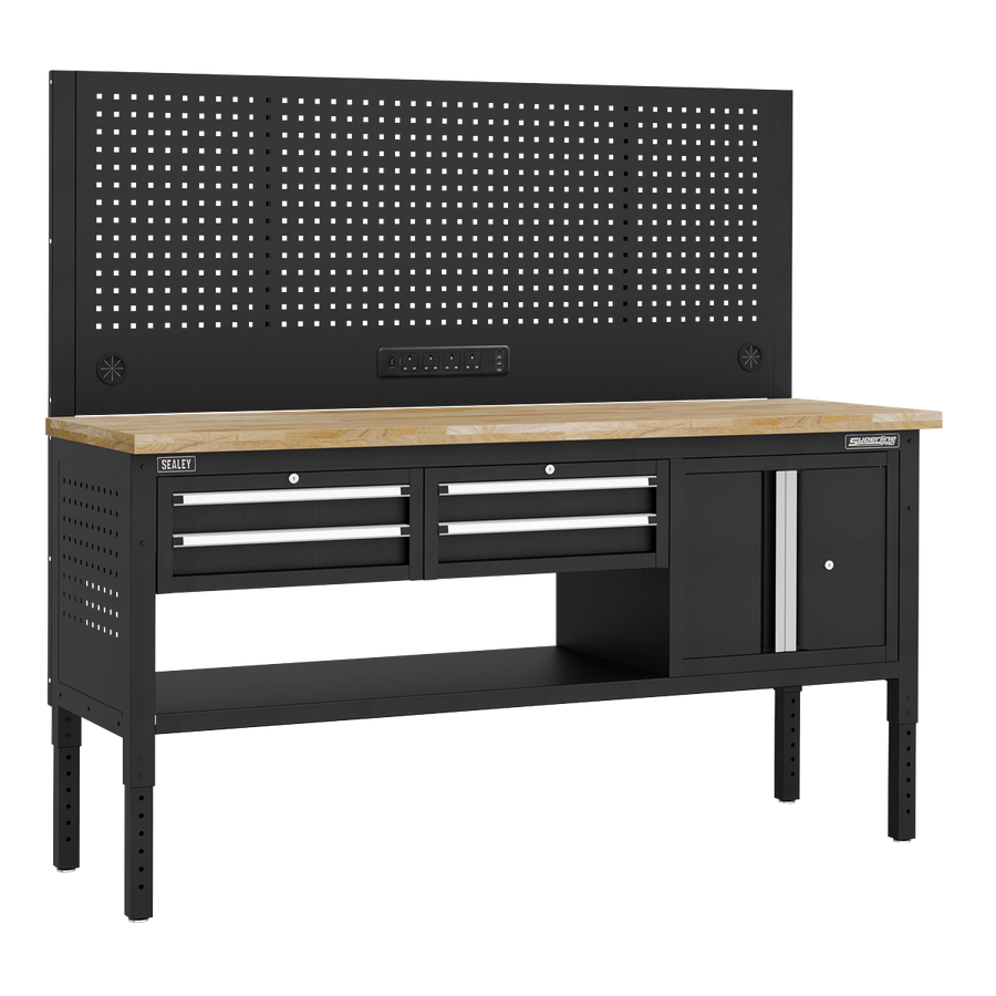 Sealey APMWB72COMBO1W Superline Pro Modular Workbench with 4 Drawers & Cupboard Wooden Worktop 1830mm
