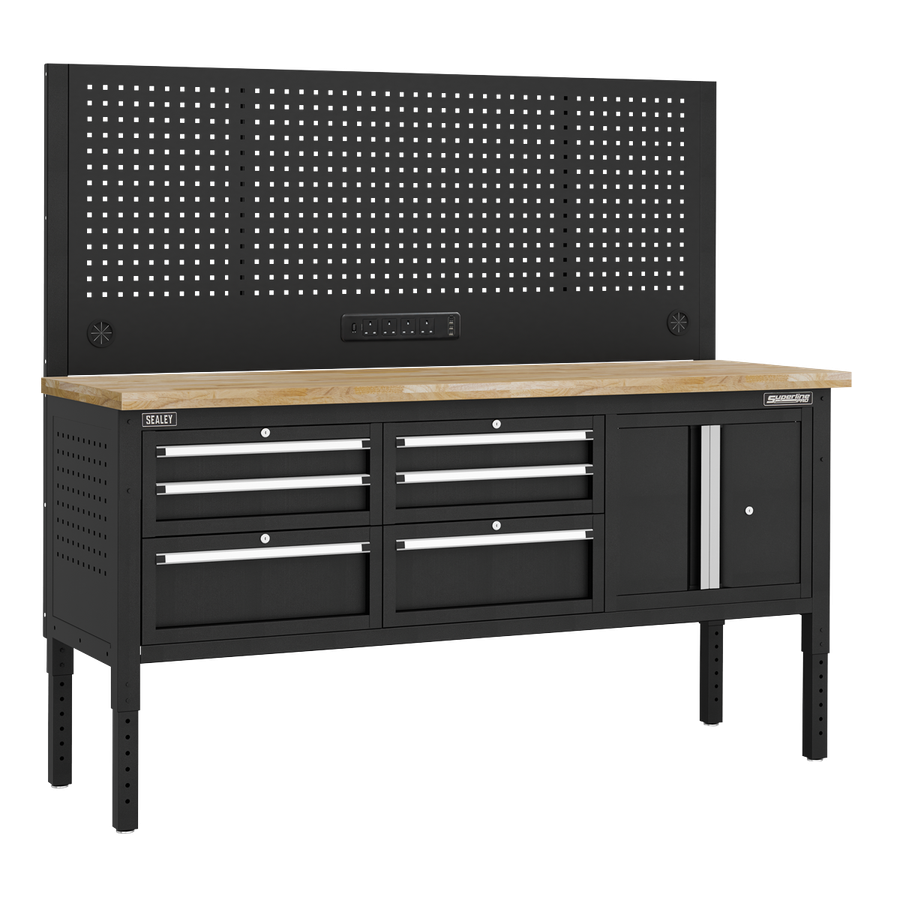 Sealey APMWB72COMBO2W Superline Pro Modular Workbench with 6 Drawers & Cupboard Wooden Worktop 1830mm