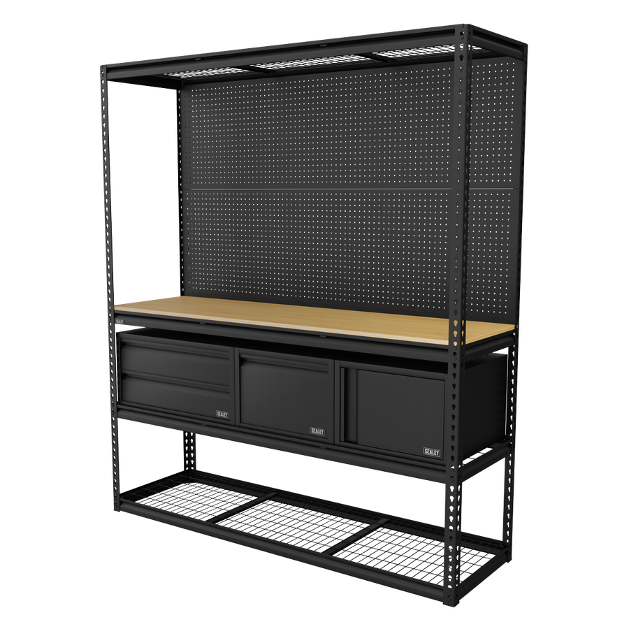 Sealey APMWBCOMBO1 Heavy-Duty Modular Workbench & Racking Kit with 3 Storage Units