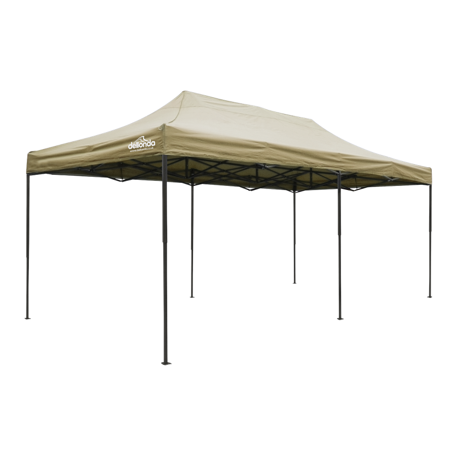 Dellonda DG138 Premium 3x6m Pop-Up Gazebo, Heavy Duty, PVC Coated, Water-Resistant Fabric Supplied with Carry Bag, Rope, Stakes & Weight Bags - Beige Canopy