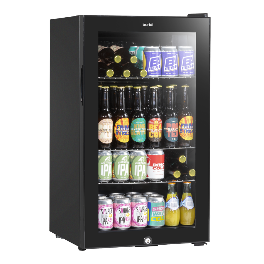Baridi DH13 Undercounter Drinks, Beer & Wine Fridge with Wire Shelves, Internal Light & Security Lock 85L - Black