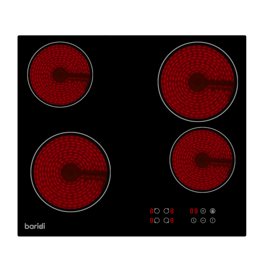 Baridi DH131 Integrated Ceramic Hob with 4 Cooking Zones 60cm - Black Glass