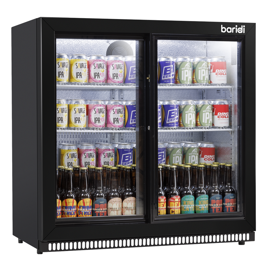 Baridi DH273 Back Bar Drinks Fridge/Cooler with Double Sliding Door & Security Lock 190L - Black