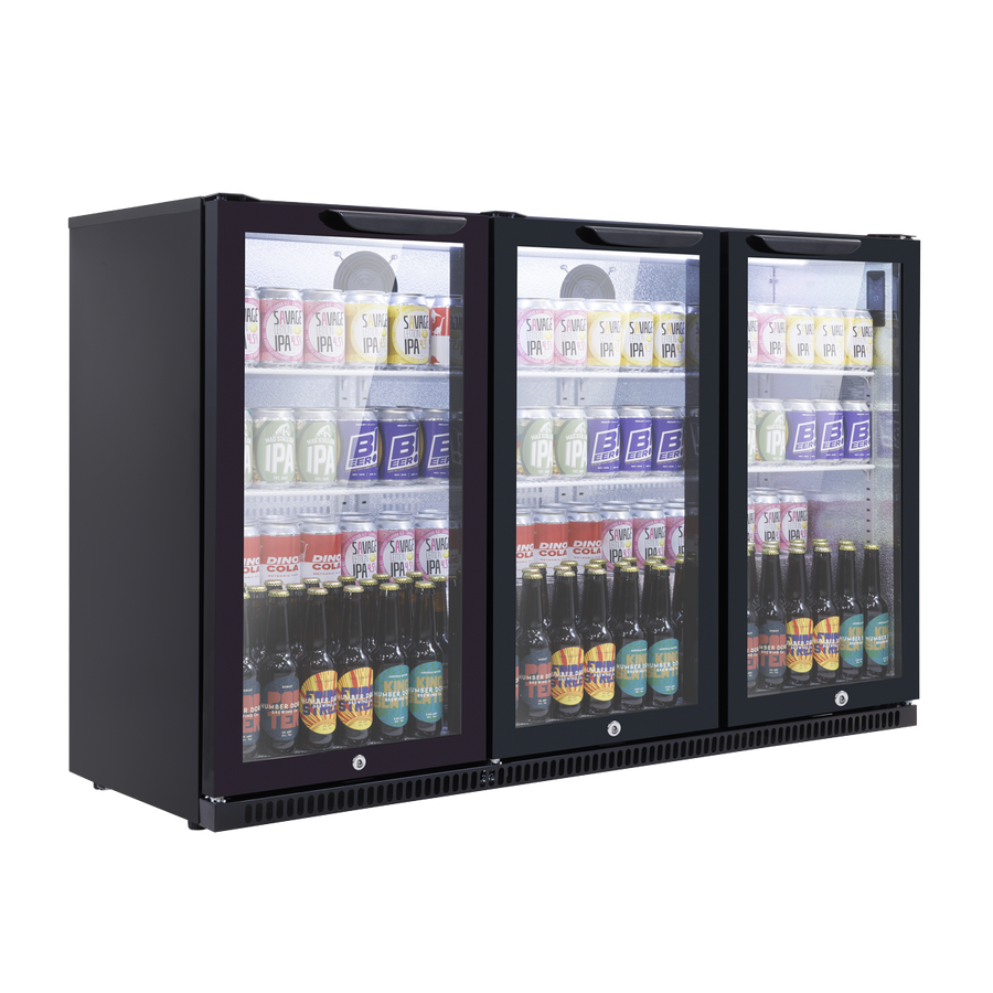 Baridi DH336 Back Bar Drinks Fridge/Cooler with Triple Hinged Door & Security Lock 307L - Black