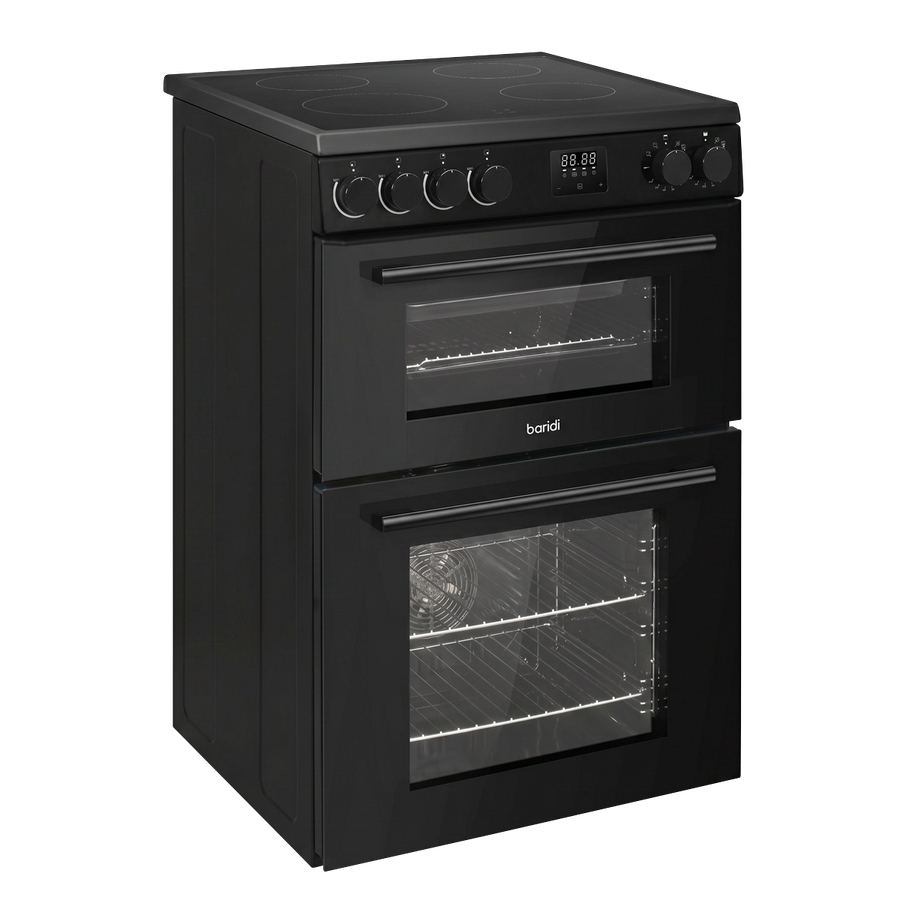 Baridi DH429 60cm Freestanding Cooker with 99L Double Cavity & Ceramic Hob - Black