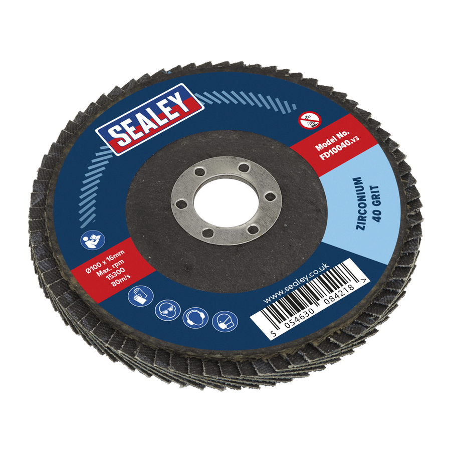 Sealey FD10040 100mm Zirconium Flap Disc 40Grit 16mm Bore