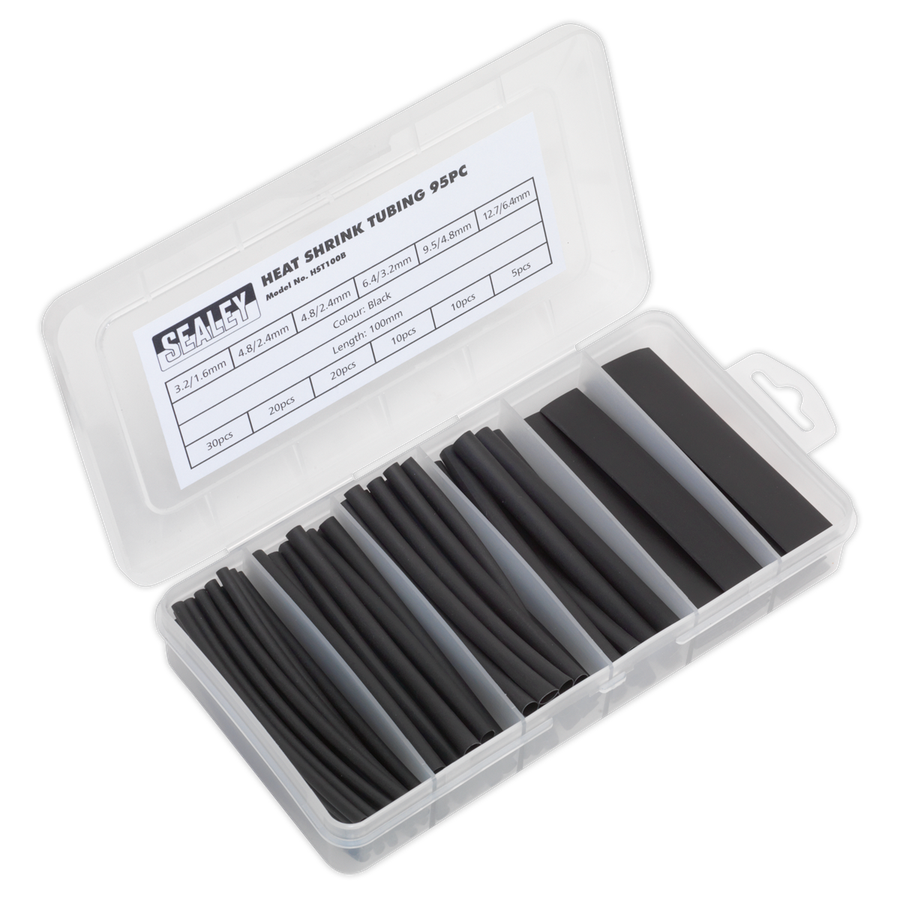 Sealey HST100B Heat Shrink Tubing Assortment 100mm 95pc - Black